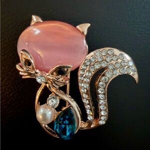 Elegant Pink and Blue Cat Brooch